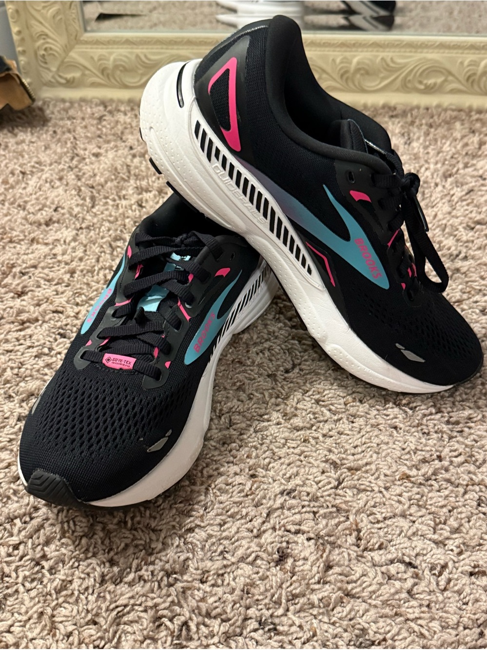 Brooks Women's Black Running Shoes with Teal and Pink Accents